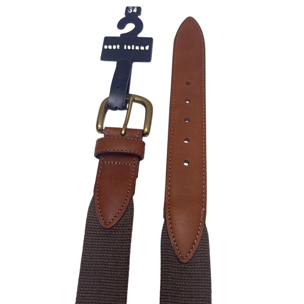 EAST ISLAND Saddle Leather Web Belt Mens Size 34 Brown Olive Green NWT